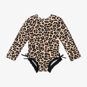 Posh Peanut Lana Leopard Long Sleeve Ruffled Rash Guard Swimsuit