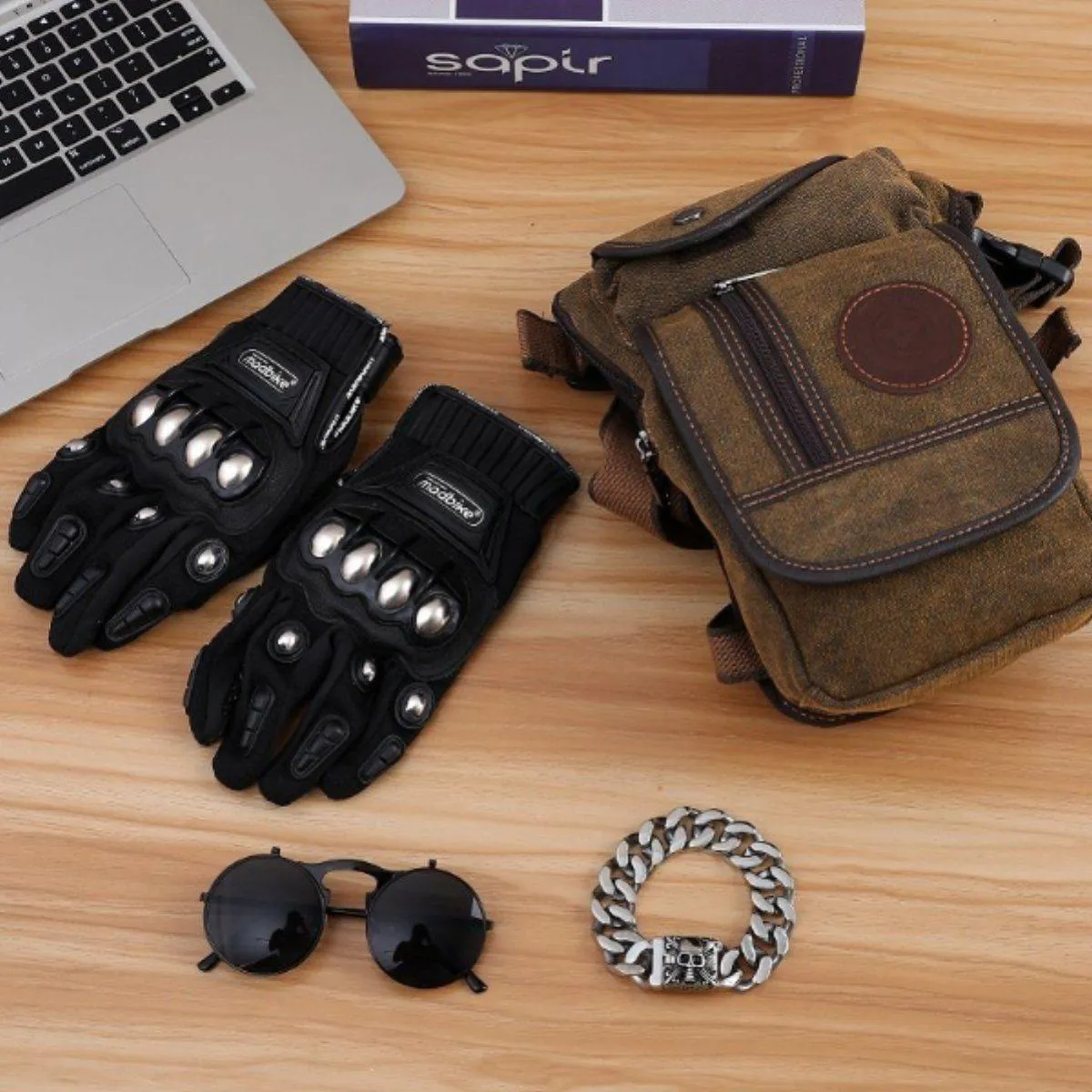 Premium Biker Bundle - Leg Bag, Bracelet, Sunglasses & Gloves