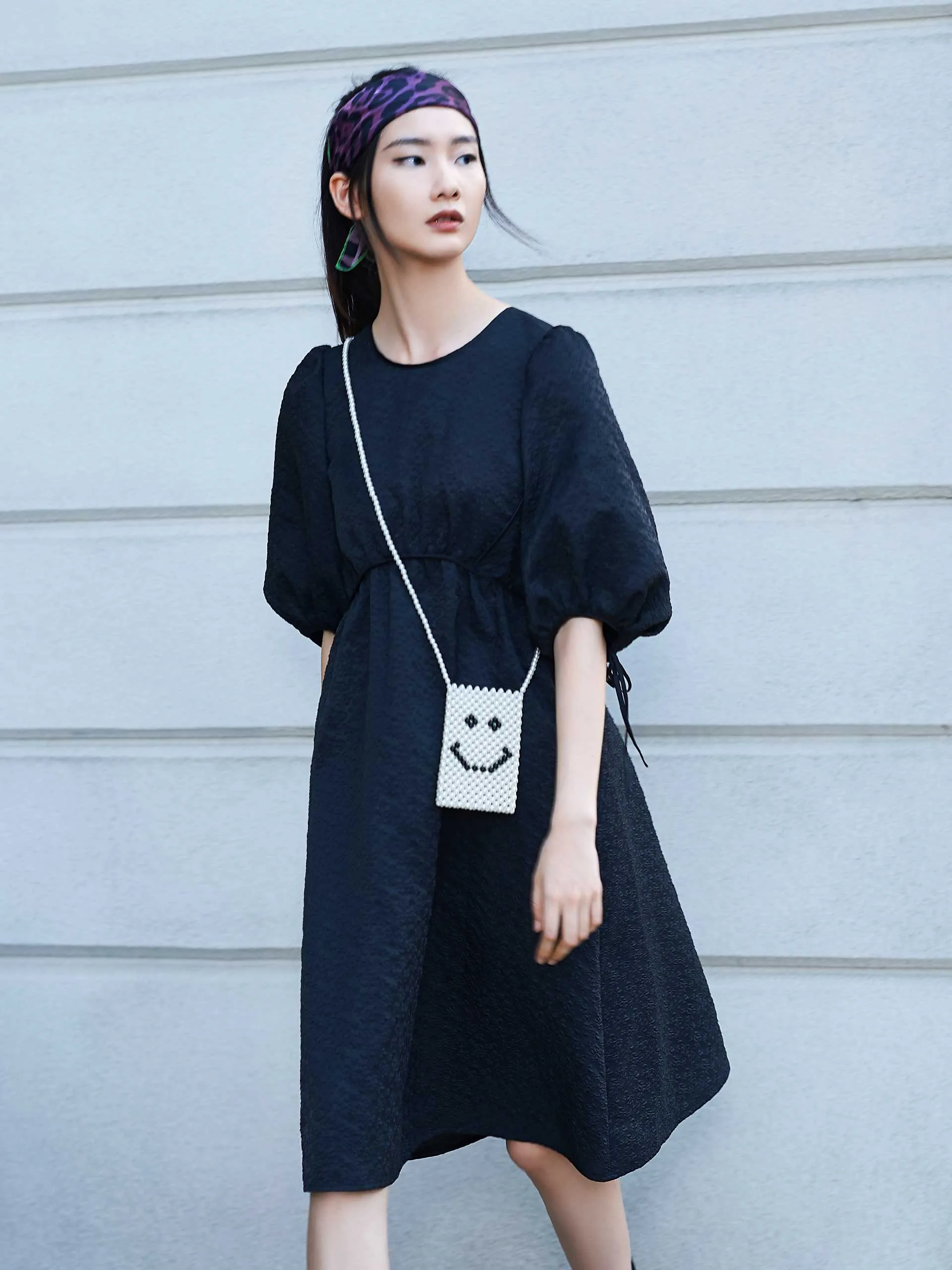 Puff Sleeve Textured Dress