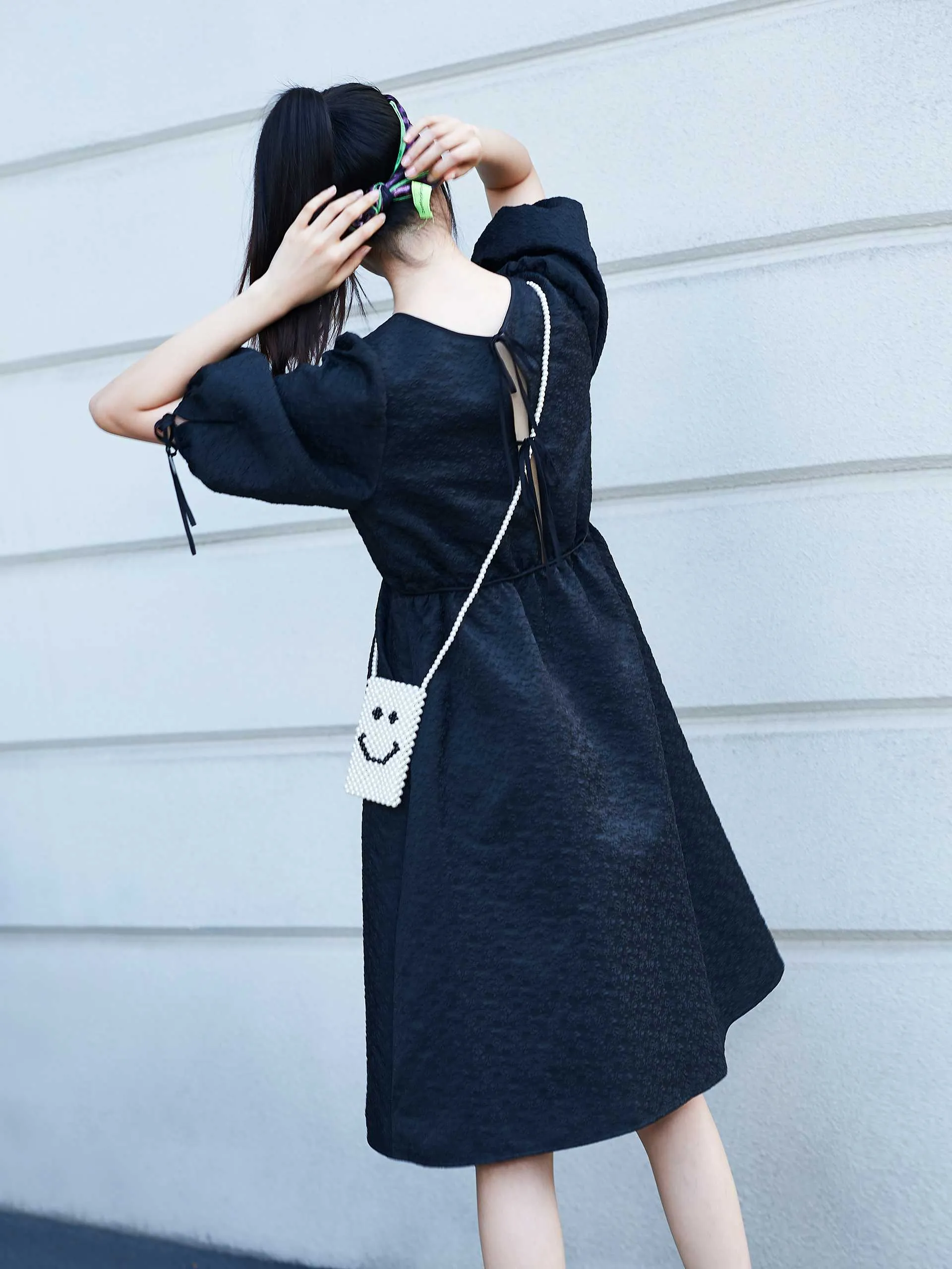 Puff Sleeve Textured Dress
