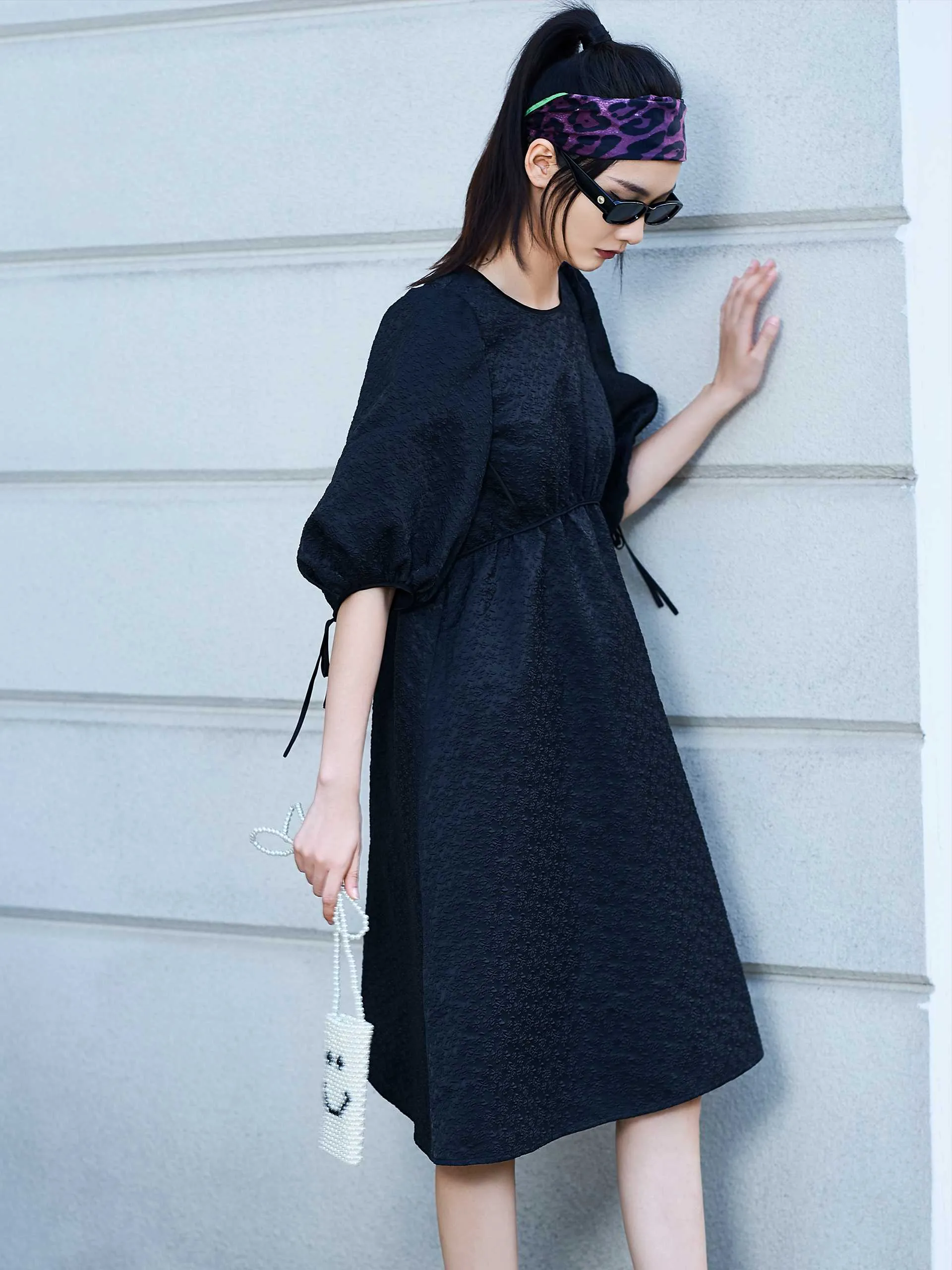 Puff Sleeve Textured Dress
