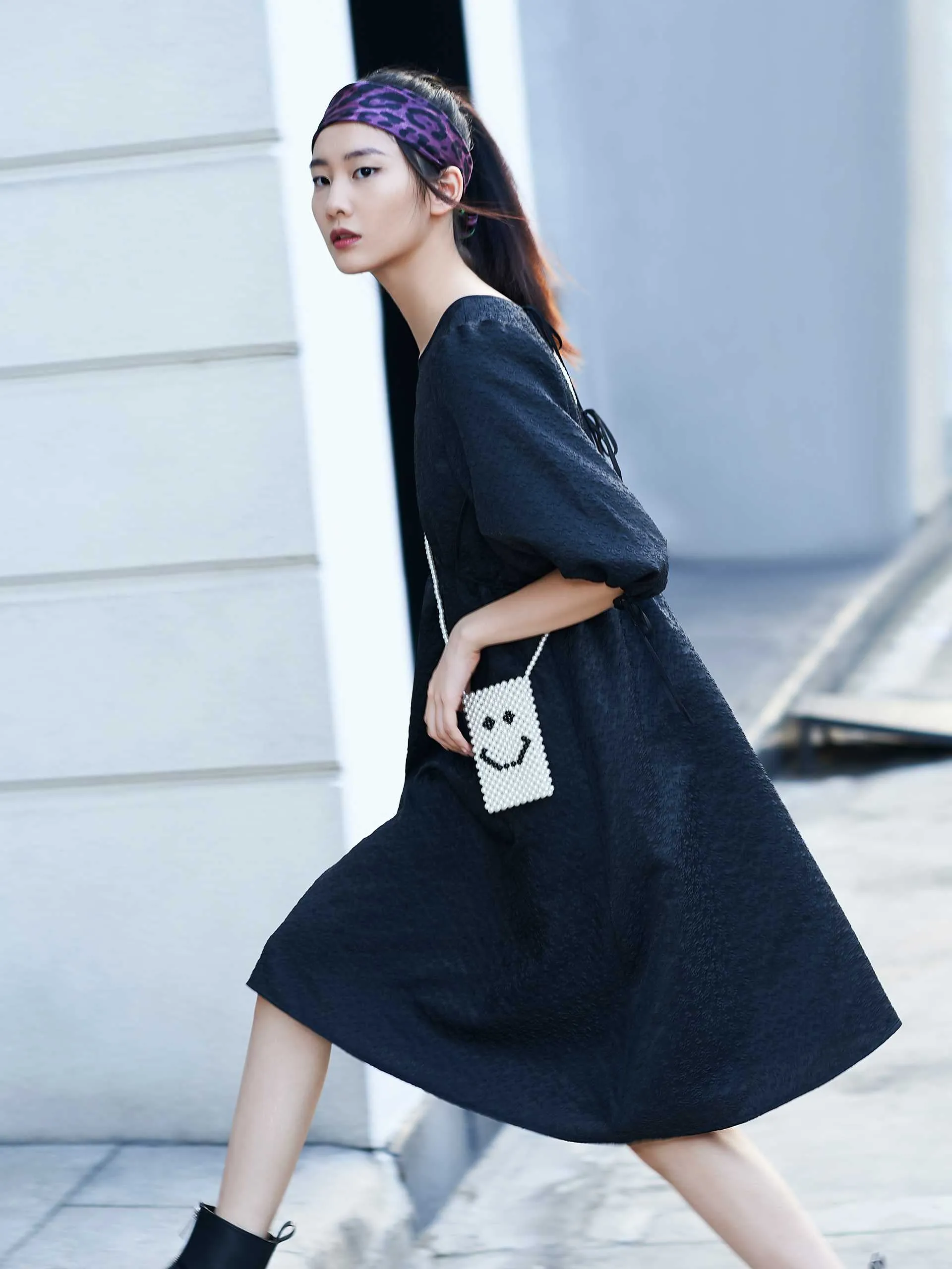 Puff Sleeve Textured Dress