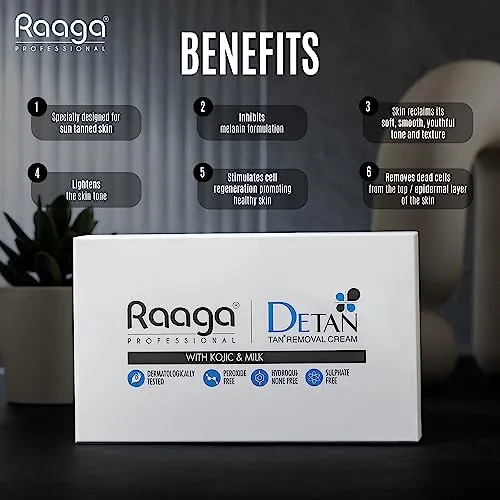 Raaga Professional De-Tan Tan removal Cream Kojic & Milk, 72GM (12g*6)