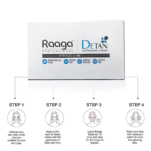 Raaga Professional De-Tan Tan removal Cream Kojic & Milk, 72GM (12g*6)