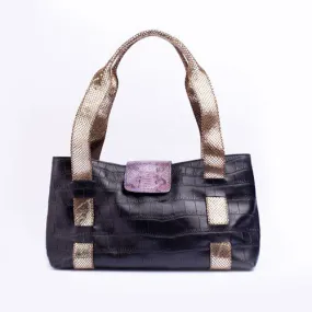 SERPENTINE SHOULDER TOTE BAG | BLACK
