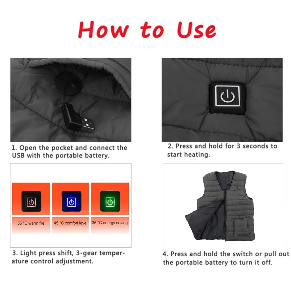 Smart USB Heated Vest Unisex Electric Heating Jacket Vest for Outdoor Camping