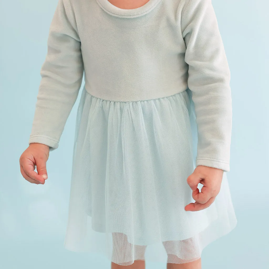 Starry Blue Velour Tulle Bodysuit Dress