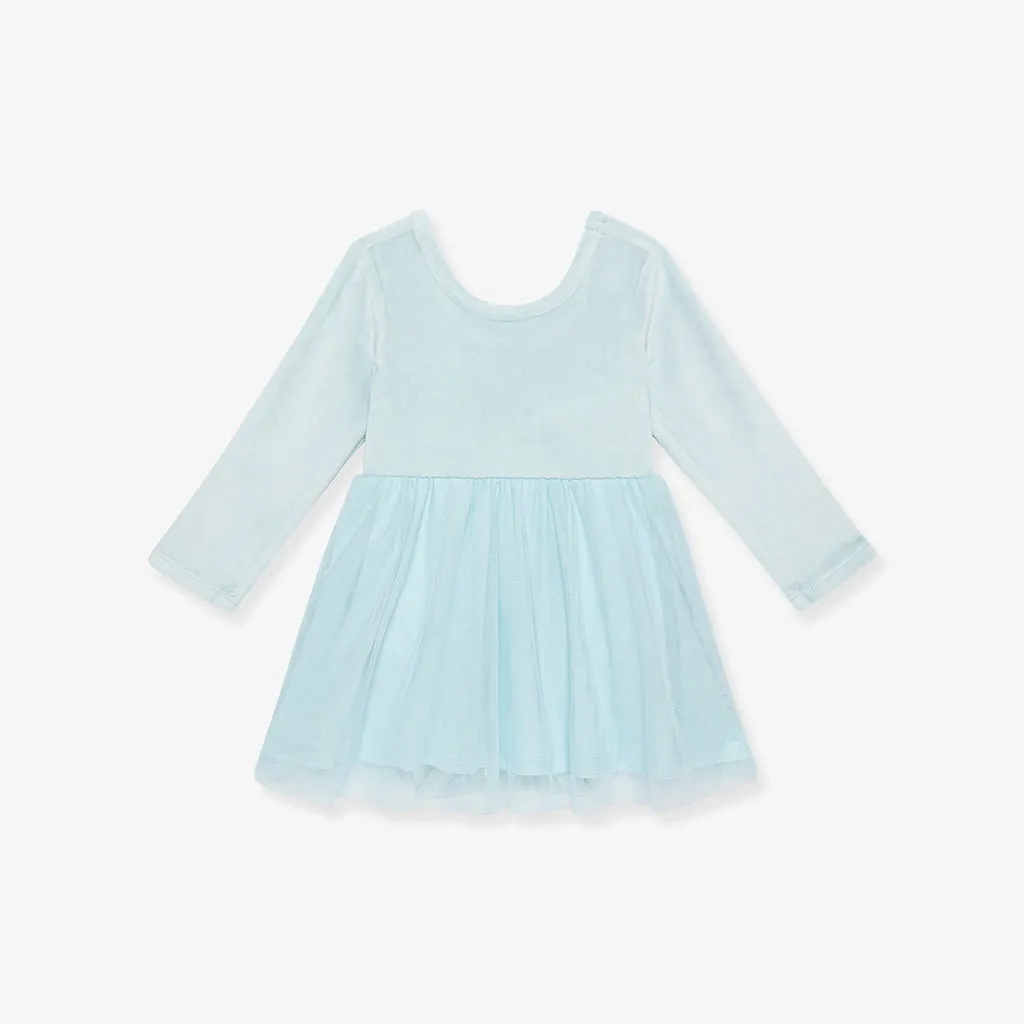 Starry Blue Velour Tulle Bodysuit Dress