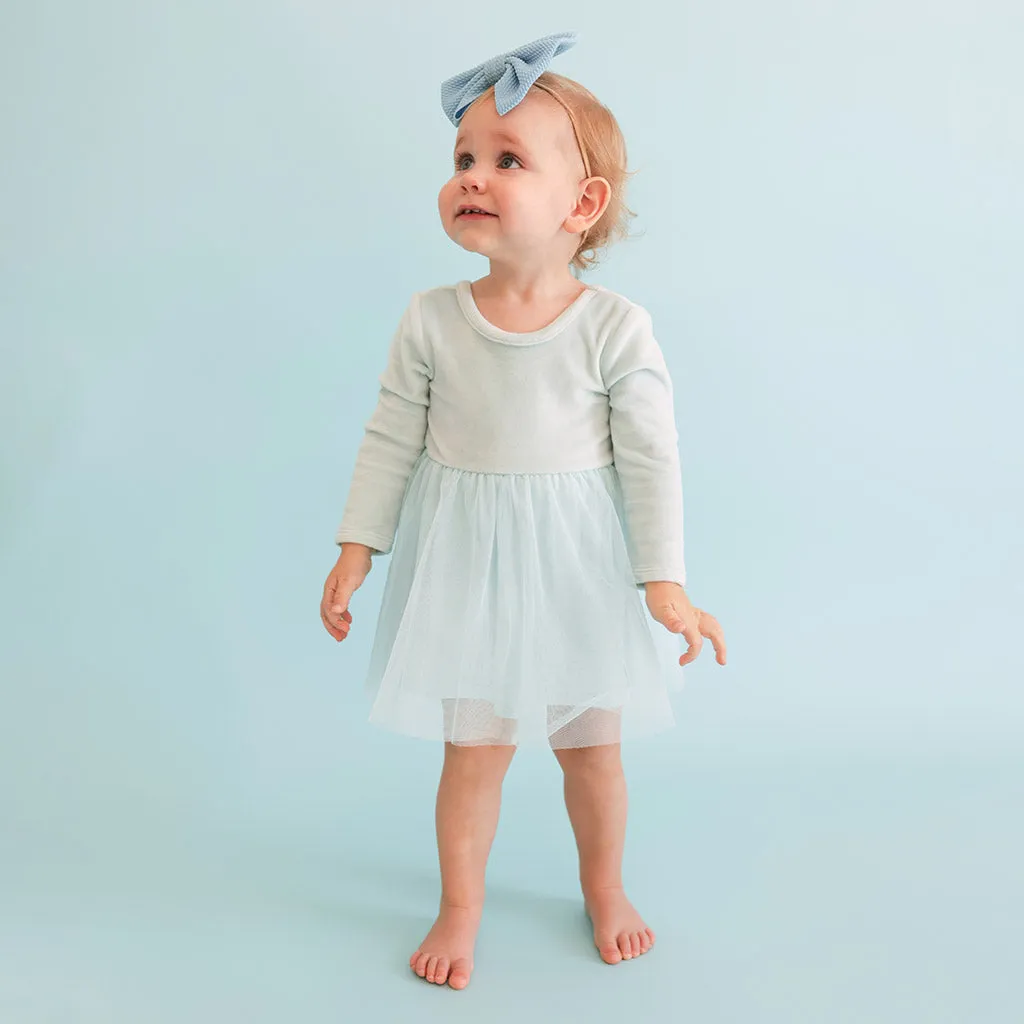 Starry Blue Velour Tulle Bodysuit Dress
