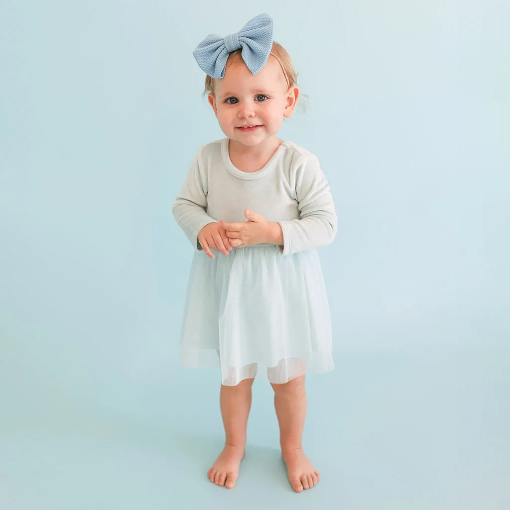 Starry Blue Velour Tulle Bodysuit Dress