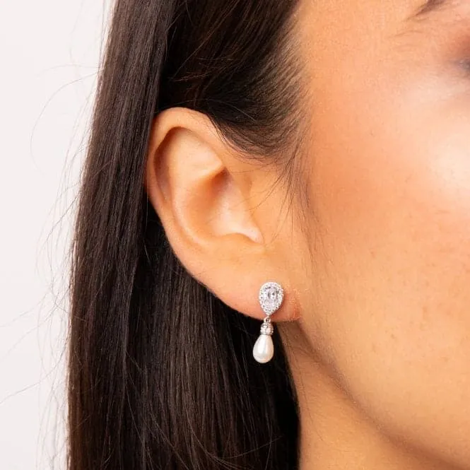 Sterling Silver White Shell Pearl and Clear Cubic Zirconia Earrings E6404