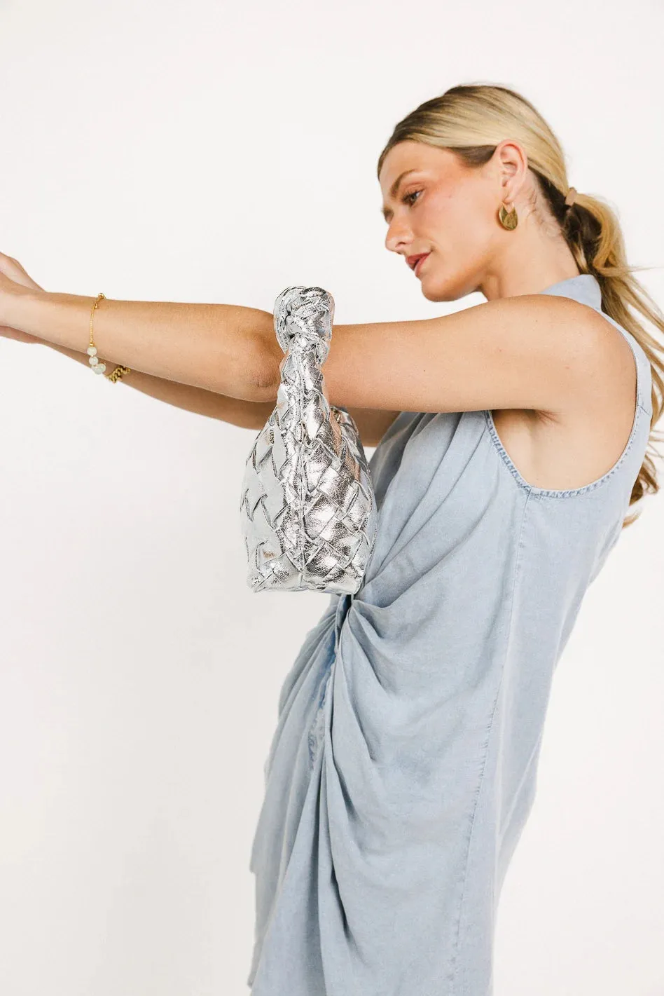 Tasha Woven Crossbody in Silver