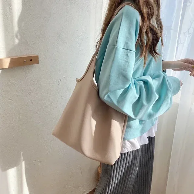 TAVIMART  -  Korean Elegant All Match Ins Women Handbags High-capacity Soft Leather Shoulder Bags Casual Solid Fashion Chic Underarm Bag Y2k