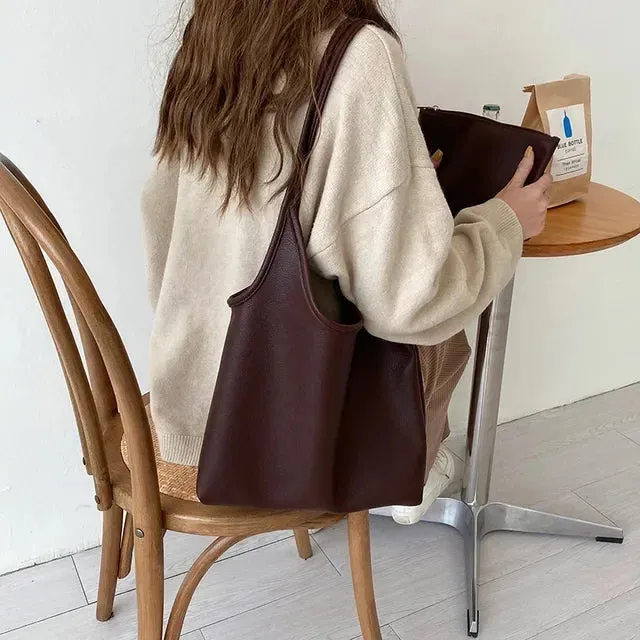 TAVIMART  -  Korean Elegant All Match Ins Women Handbags High-capacity Soft Leather Shoulder Bags Casual Solid Fashion Chic Underarm Bag Y2k