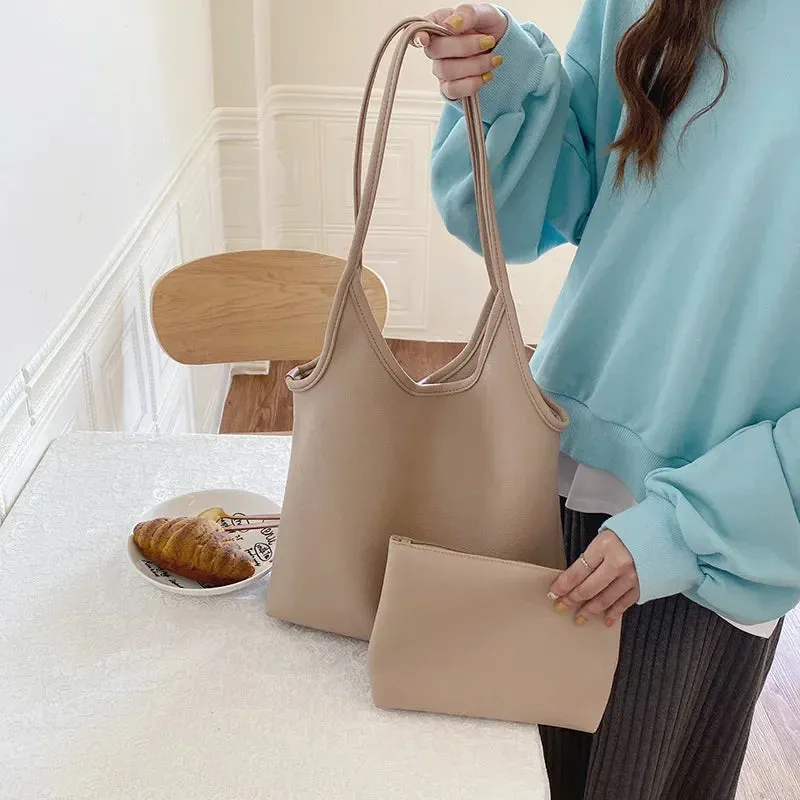 TAVIMART  -  Korean Elegant All Match Ins Women Handbags High-capacity Soft Leather Shoulder Bags Casual Solid Fashion Chic Underarm Bag Y2k