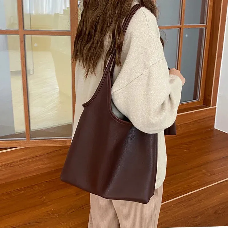 TAVIMART  -  Korean Elegant All Match Ins Women Handbags High-capacity Soft Leather Shoulder Bags Casual Solid Fashion Chic Underarm Bag Y2k