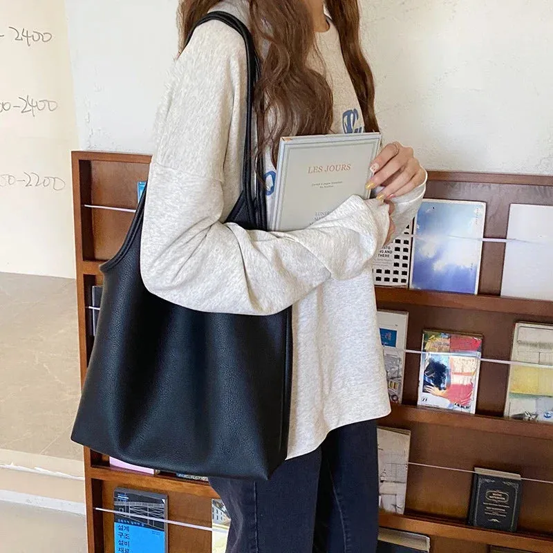 TAVIMART  -  Korean Elegant All Match Ins Women Handbags High-capacity Soft Leather Shoulder Bags Casual Solid Fashion Chic Underarm Bag Y2k