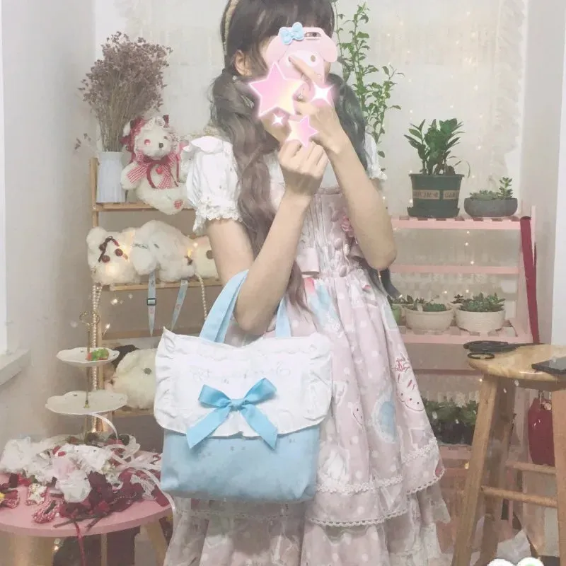 TAVIMART  -  Lolita Bag Girls Vintage Letter Embroidery Hand Bag Sweet Fungus Design Canvas Bags for Women Elegant Bolso Mujer Сумка