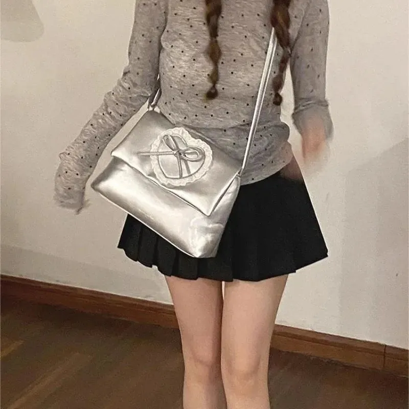 TAVIMART -  Pink Sweet Shoulder Bag for Women Love Heart Fashion Large Capacity Casual Armpit Bag Elegant Harajuku Literary Handbag