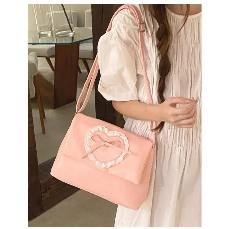 TAVIMART -  Pink Sweet Shoulder Bag for Women Love Heart Fashion Large Capacity Casual Armpit Bag Elegant Harajuku Literary Handbag