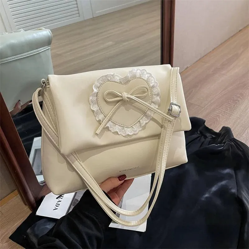TAVIMART -  Pink Sweet Shoulder Bag for Women Love Heart Fashion Large Capacity Casual Armpit Bag Elegant Harajuku Literary Handbag