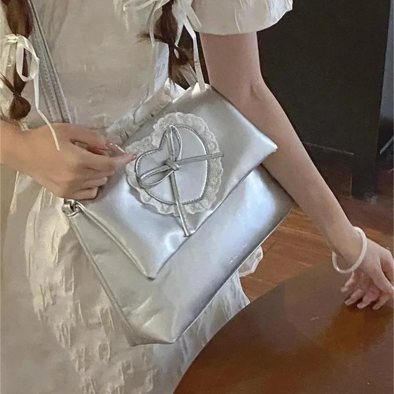 TAVIMART -  Pink Sweet Shoulder Bag for Women Love Heart Fashion Large Capacity Casual Armpit Bag Elegant Harajuku Literary Handbag