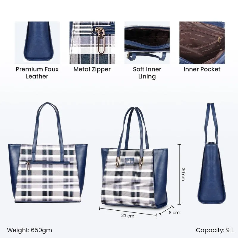The Clownfish Agnes Handbag - Premium Faux Leather | 9L Capacity | Checks Design | Agnes Blue