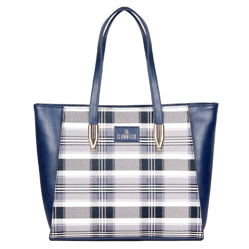 The Clownfish Agnes Handbag - Premium Faux Leather | 9L Capacity | Checks Design | Agnes Blue