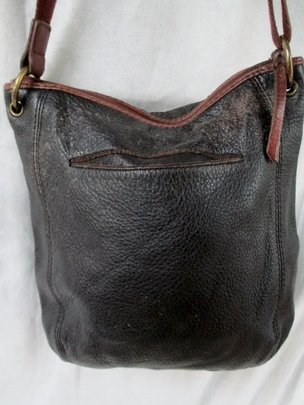 THE SAK Distress Leather Hobo Tassel Bag Bucket Satchel Crossbody BROWN