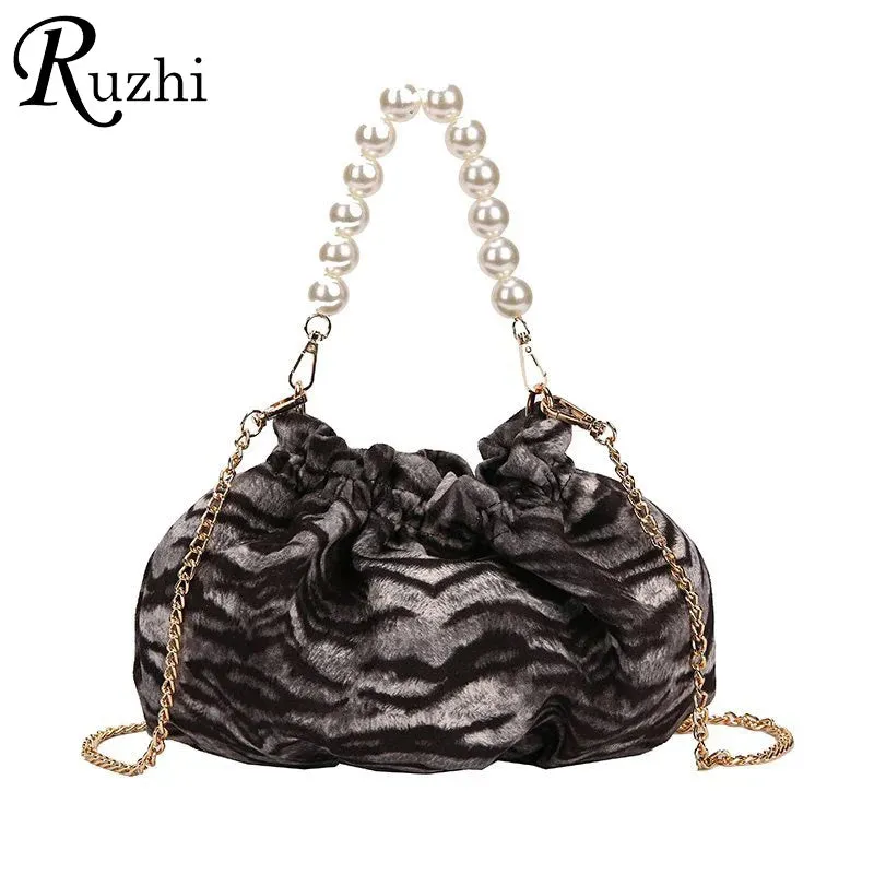 Uniwim Elegant Tiger Pattern/Zebra Pattern/Leopard Pattern Small Shoulder Bags For Women 2021 Sexy Nightclub Handbag Pearl Chain Hobos