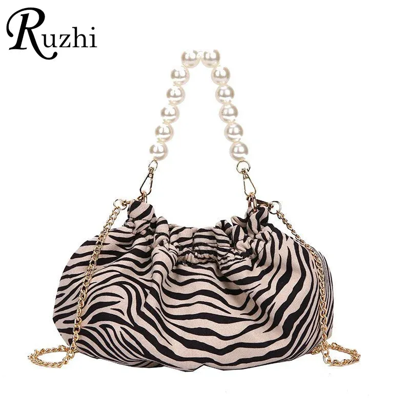 Uniwim Elegant Tiger Pattern/Zebra Pattern/Leopard Pattern Small Shoulder Bags For Women 2021 Sexy Nightclub Handbag Pearl Chain Hobos