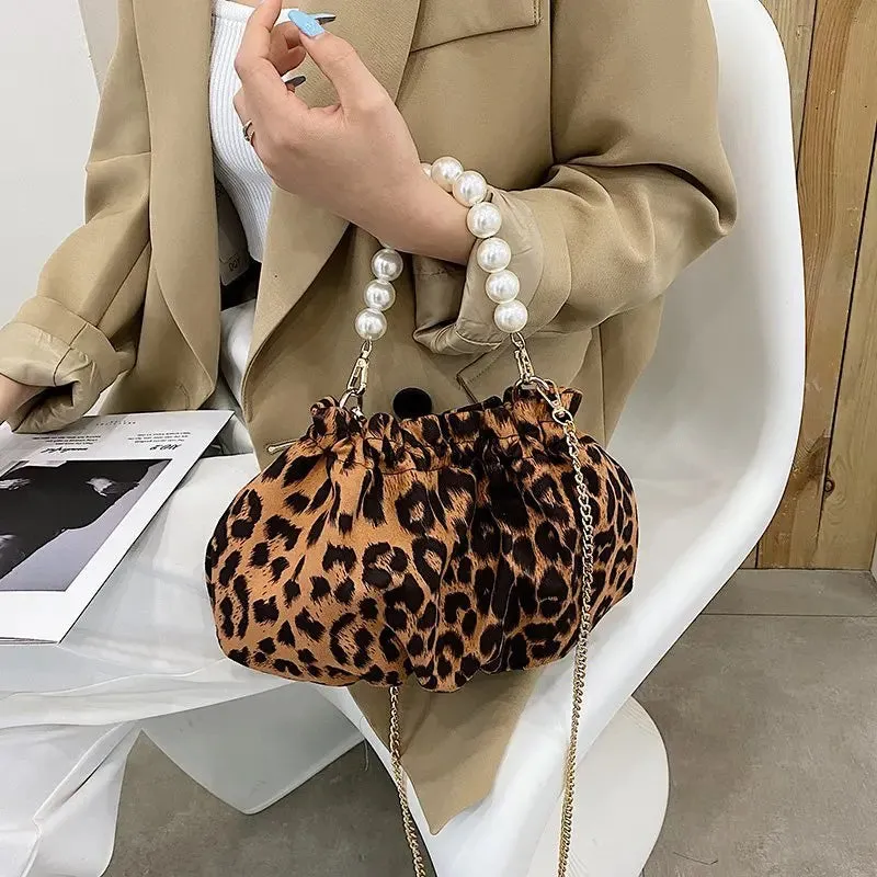 Uniwim Elegant Tiger Pattern/Zebra Pattern/Leopard Pattern Small Shoulder Bags For Women 2021 Sexy Nightclub Handbag Pearl Chain Hobos