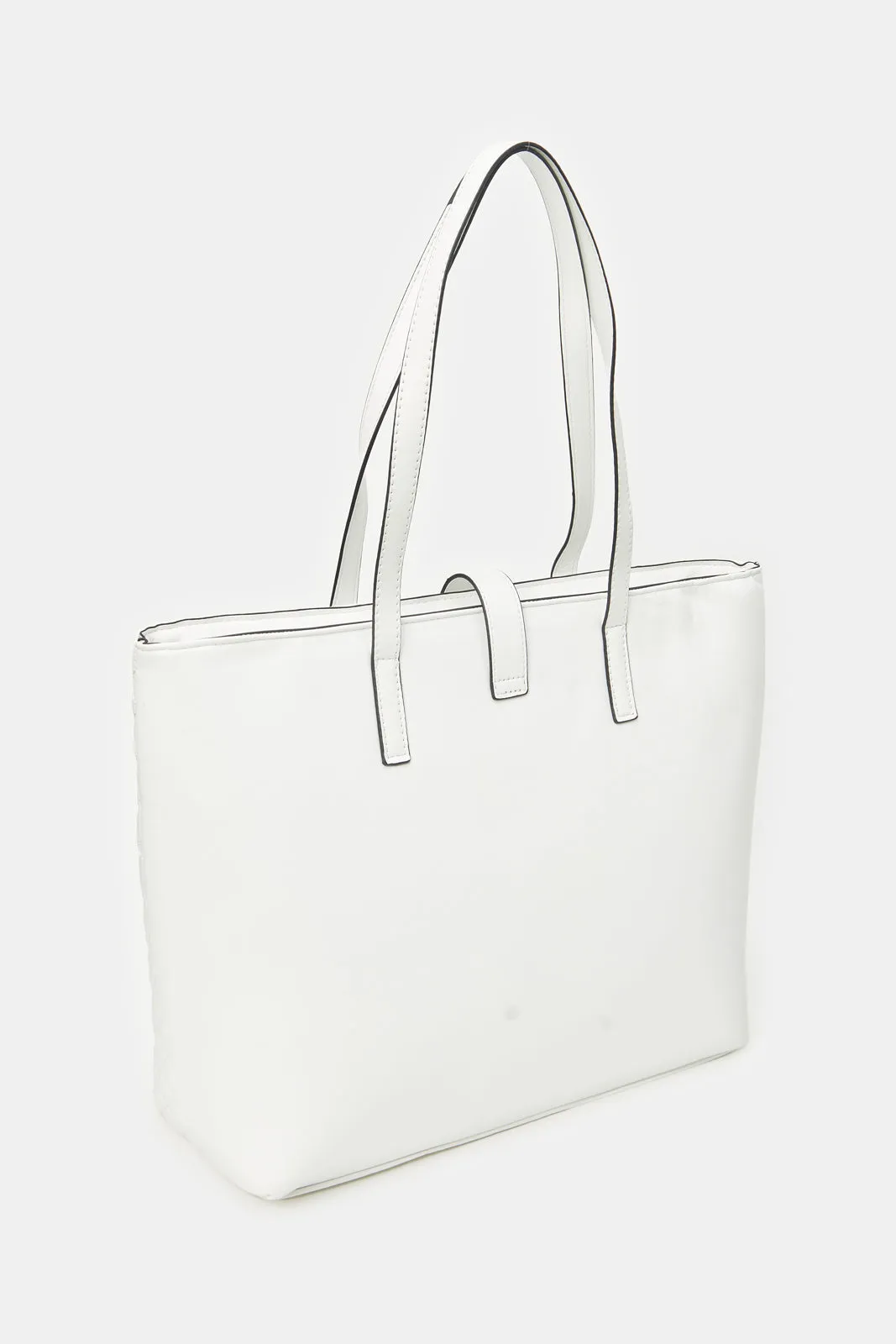 Women White Textured Tote Bag