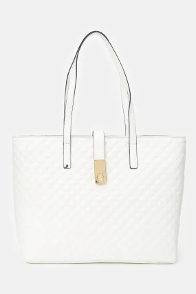 Women White Textured Tote Bag
