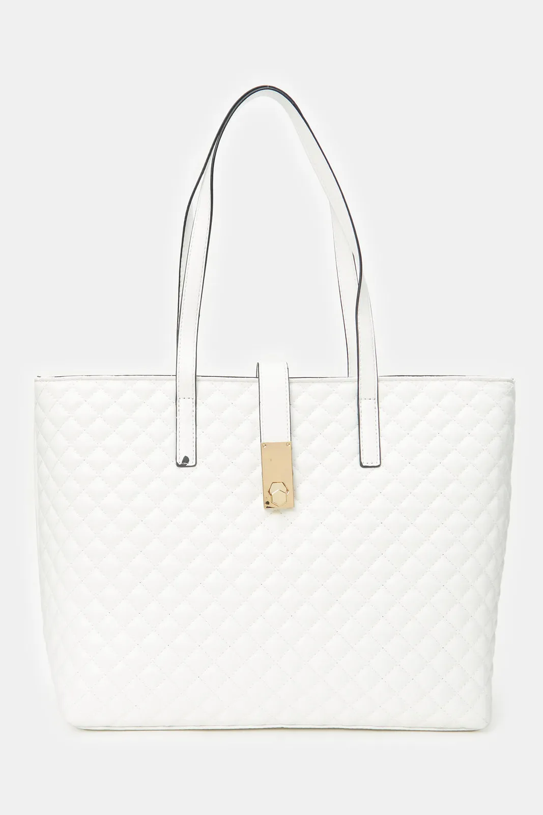 Women White Textured Tote Bag