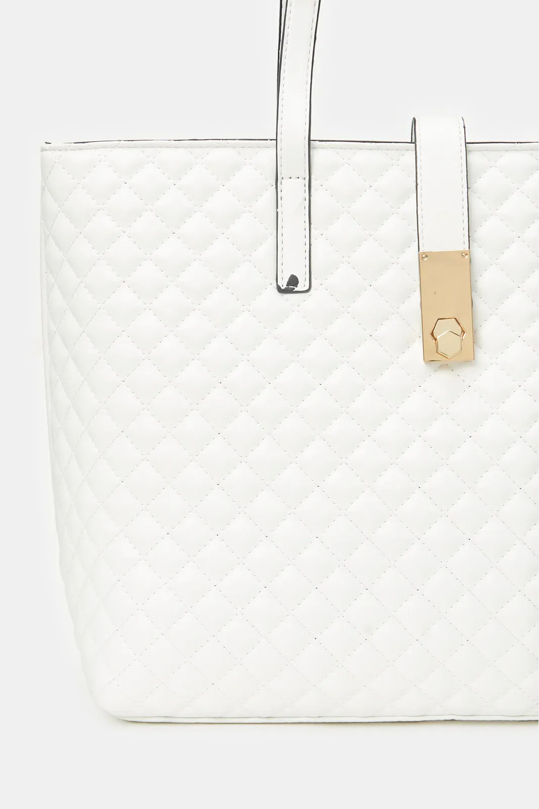 Women White Textured Tote Bag